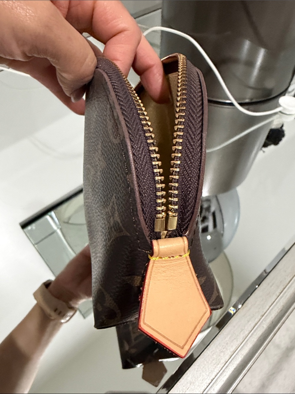 Monogram Canvas Cosmetic Pouch in Brown and Gold - Picture 6 of 10